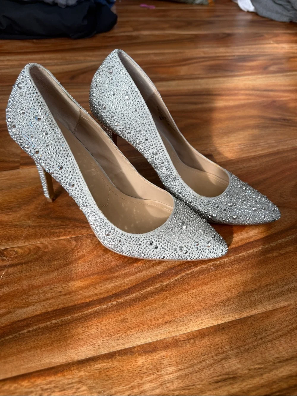 Charles by Charles David Crystal-Embellished Silver Pointed Toe Stiletto Heels